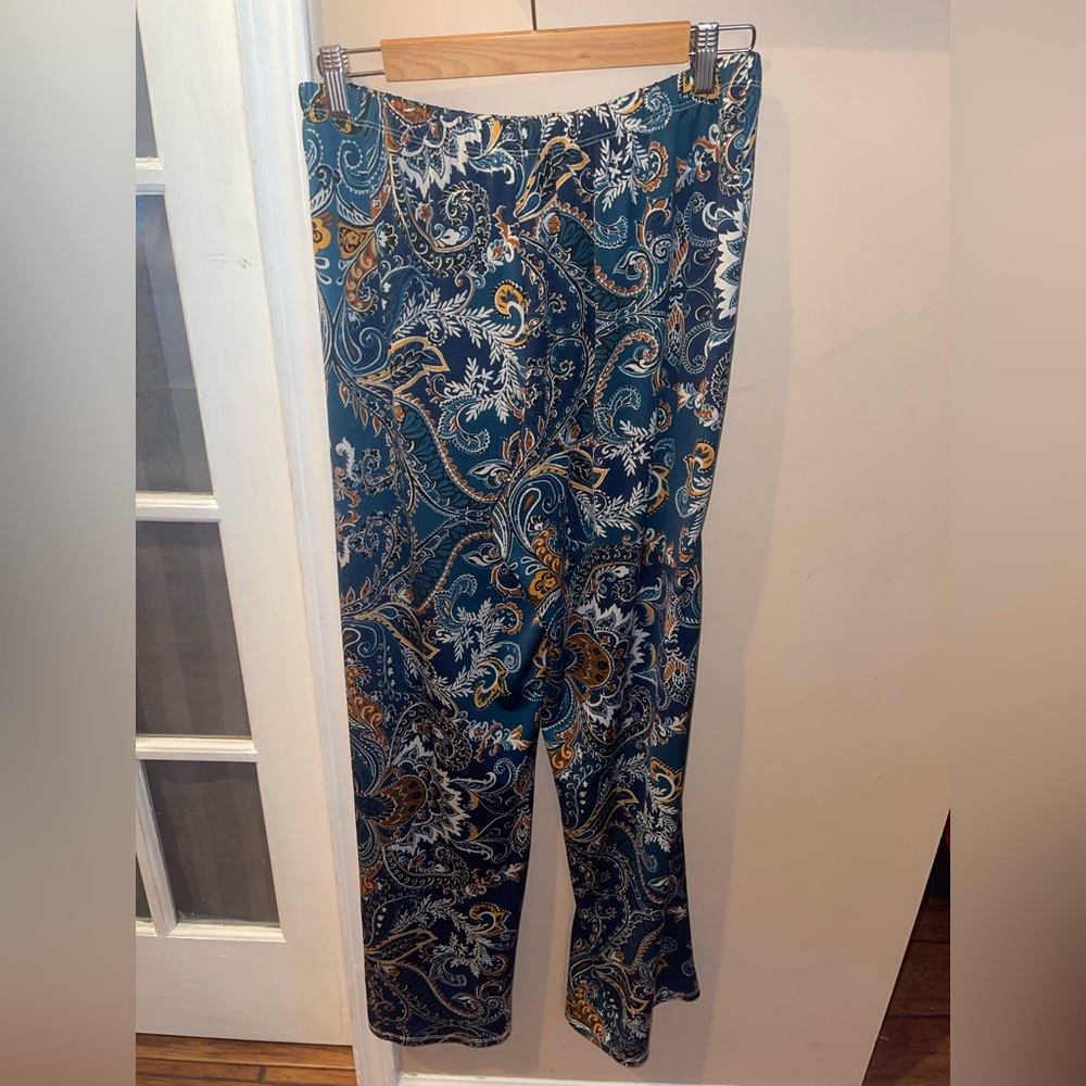 Valerie Stevens Teal Paisley Wide Leg Pants woman’s size XL - Picture 3 of 7